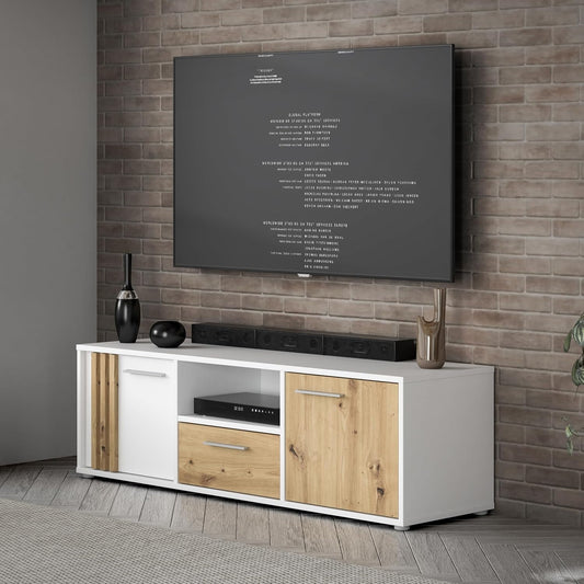 TV-Lowboard mit 2 Turen und 1 Schublade aus Holzwerkstoff in Artisan-Eiche und Wei?, 162,6 ¡Á 43,9 ¡Á 41,5