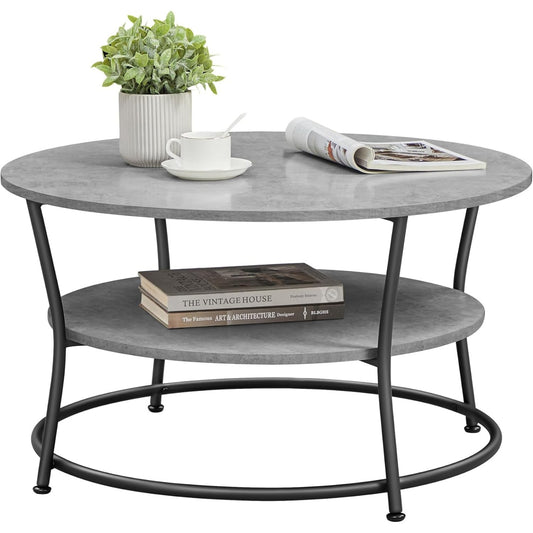 Runder Couchtisch mit Ablage, Betongrau und