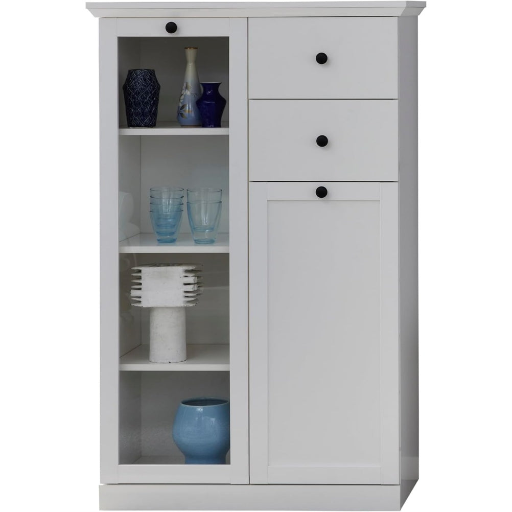Vitrine in Wei? matt mit 7 Fachern und 2 Turen, 81 ¡Á 129 ¡Á 41