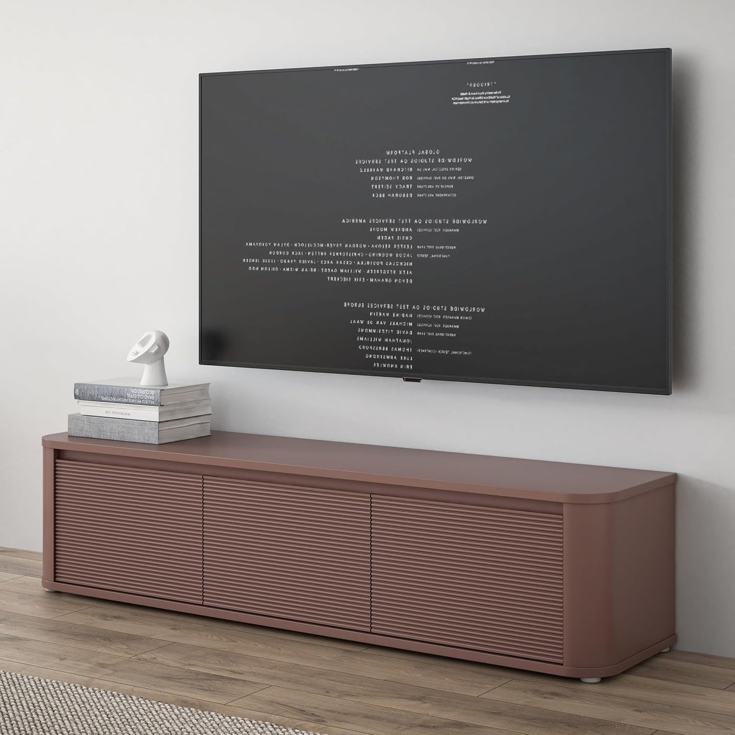 TV-Lowboard mit 3 Turen und Relieffront aus Holzwerkstoff in Terrakotta, 168 ¡Á 41,5 ¡Á 41,3