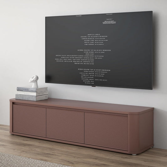 TV-Lowboard mit 3 Turen und Relieffront aus Holzwerkstoff in Terrakotta, 168 ¡Á 41,5 ¡Á 41,3