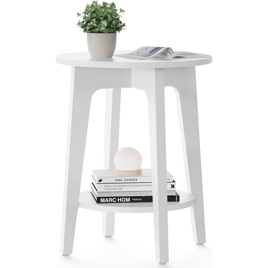 Kleiner runder Beistelltisch mit unterer Ablage fur Wohnzimmer oder Schlafzimmer,
